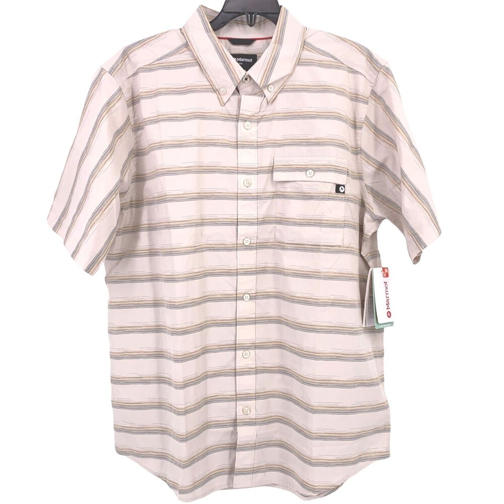 Marmot Beacon Hill Mens Short Sleeve Button Up Shirt Size Medium Moonbeam Beige